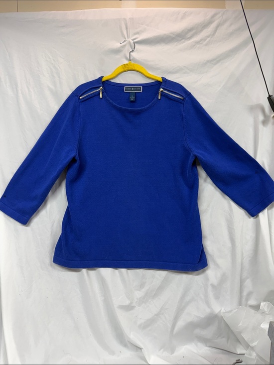 Karen Scott Sweaters - Karen Scott Cobalt Blue Zip-Shoulder Crewneck Sweater